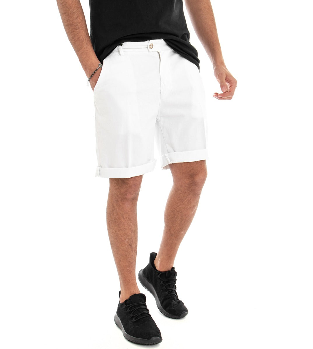 Bermuda Pantaloncino Uomo Corto Cotone Bianco Tasca America GIOSAL-PC1379A