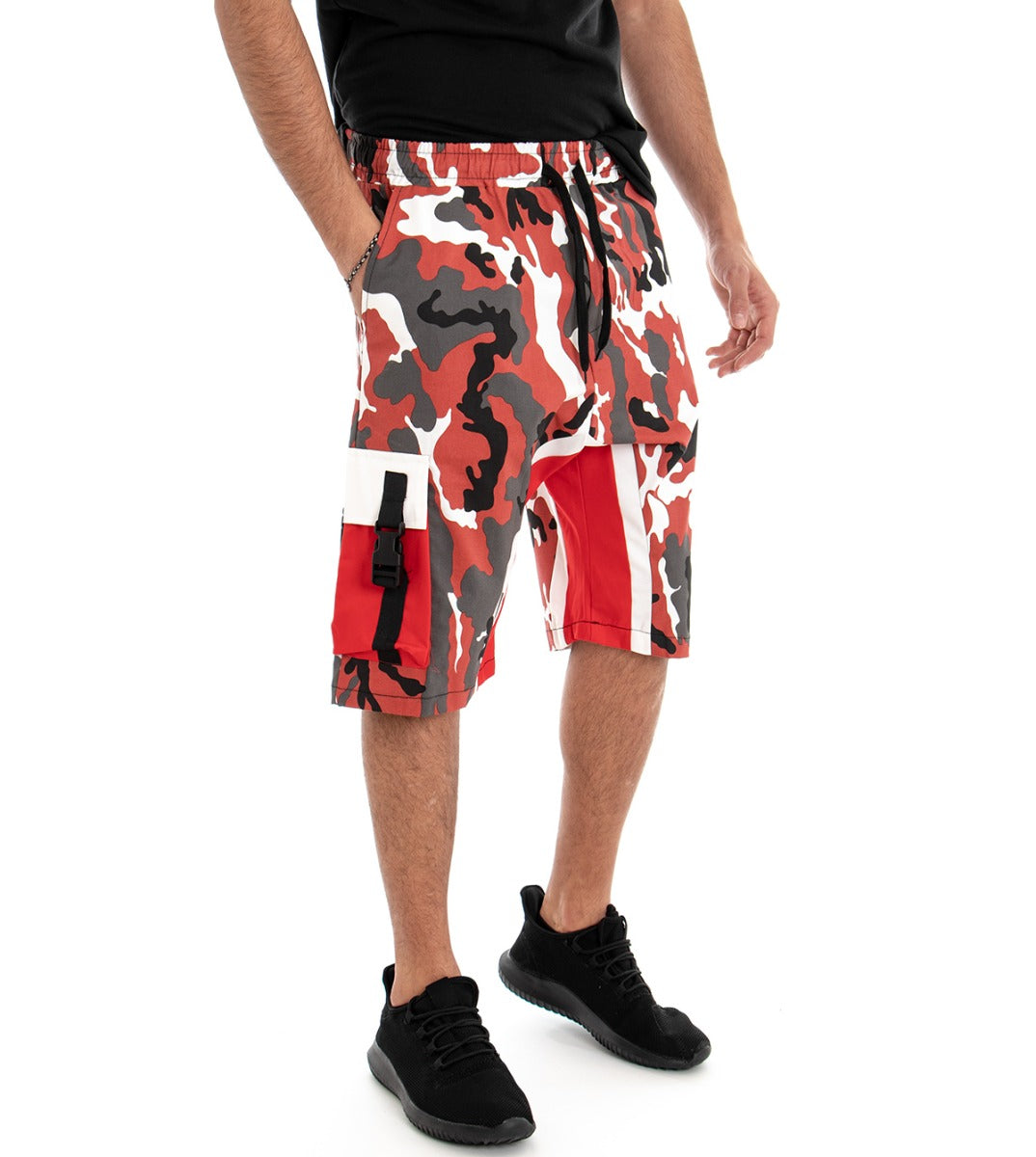 Bermuda Pantaloncino Corto Uomo Fantasia Mimetica Rosso Elastico GIOSAL-PC1381A