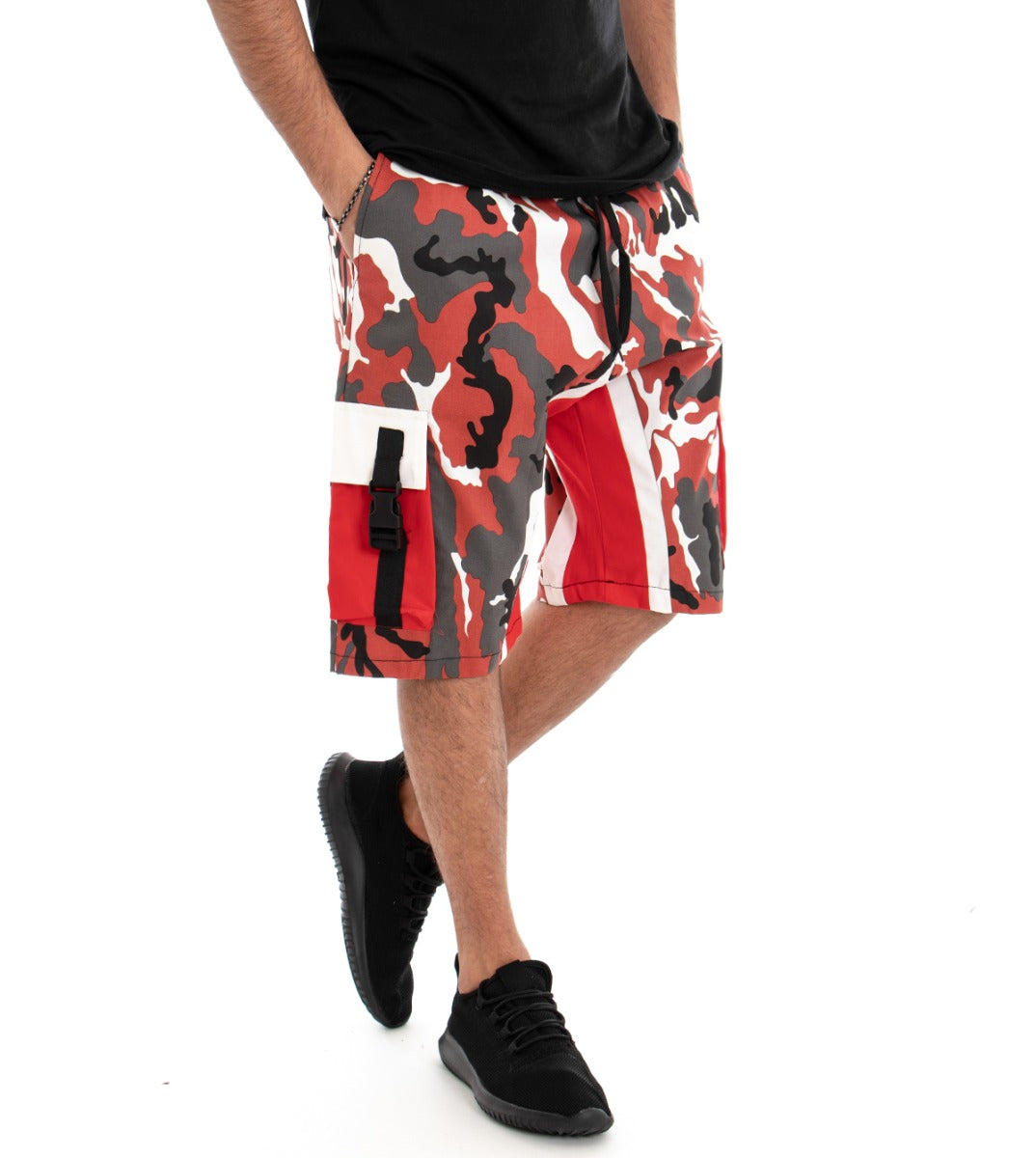 Bermuda Shorts Men's Camouflage Pattern Red Elastic GIOSAL-PC1381A