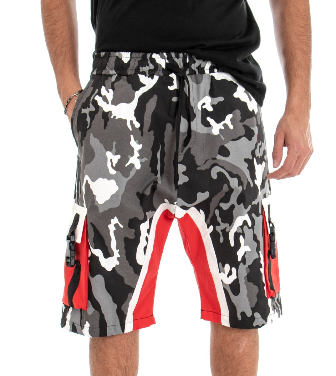 Men's Bermuda Shorts Camouflage Pattern Gray Elastic GIOSAL-PC1382A