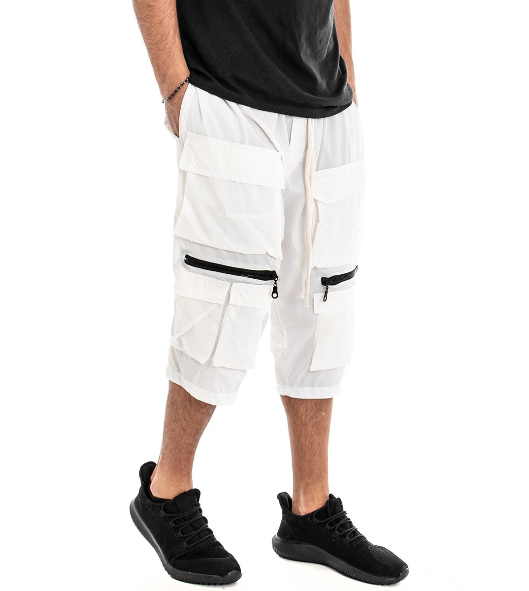Bermuda Shorts Men's Cargo White Shiny Fabric GIOSAL-PC1386A