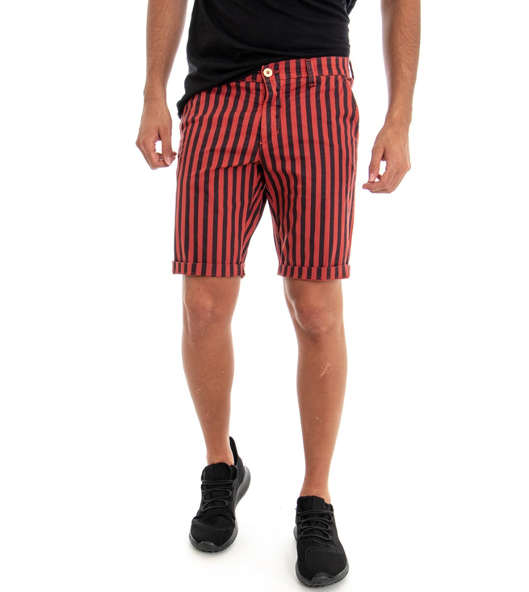 Short Men's Bermuda Shorts Red Two-Tone Striped GIOSAL-PC1422A