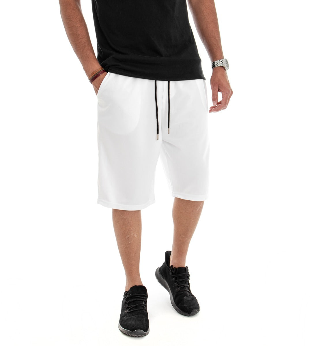 Bermuda Shorts Men's Tracksuit Over Solid Color White GIOSAL-PC1475A