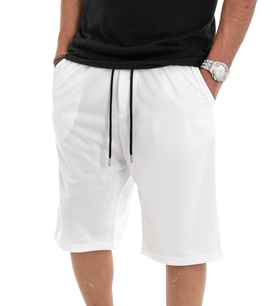 Bermuda Pantaloncino Uomo Corto Tuta Over Tinta Unita Bianco GIOSAL-PC1475A