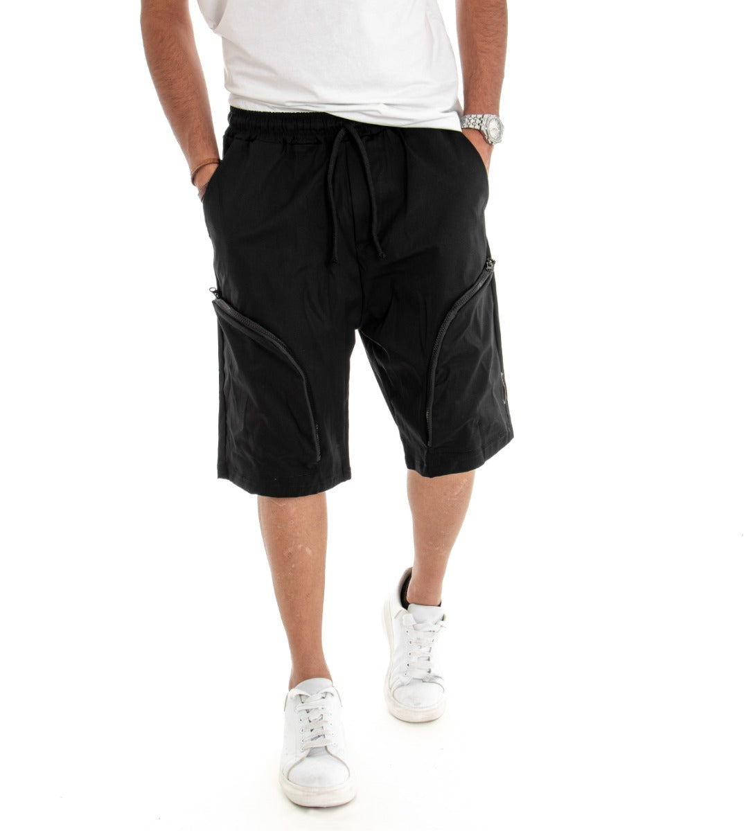 Men's Short Bermuda Shorts Solid Color Over Black GIOSAL-PC1477A