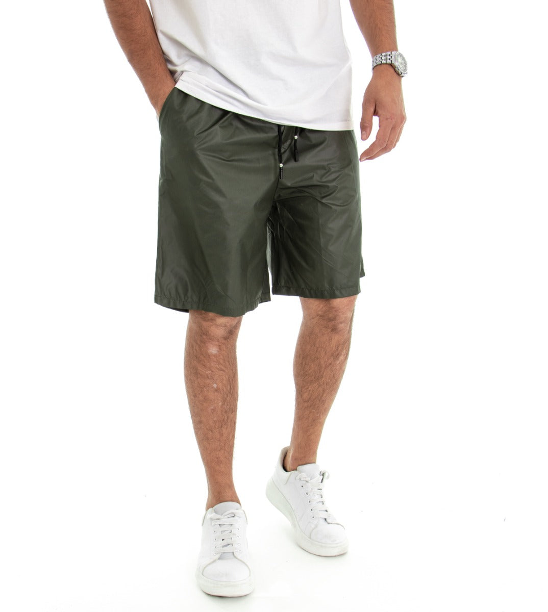 Men's Bermuda Shorts Over Solid Color Green GIOSAL-PC1485A