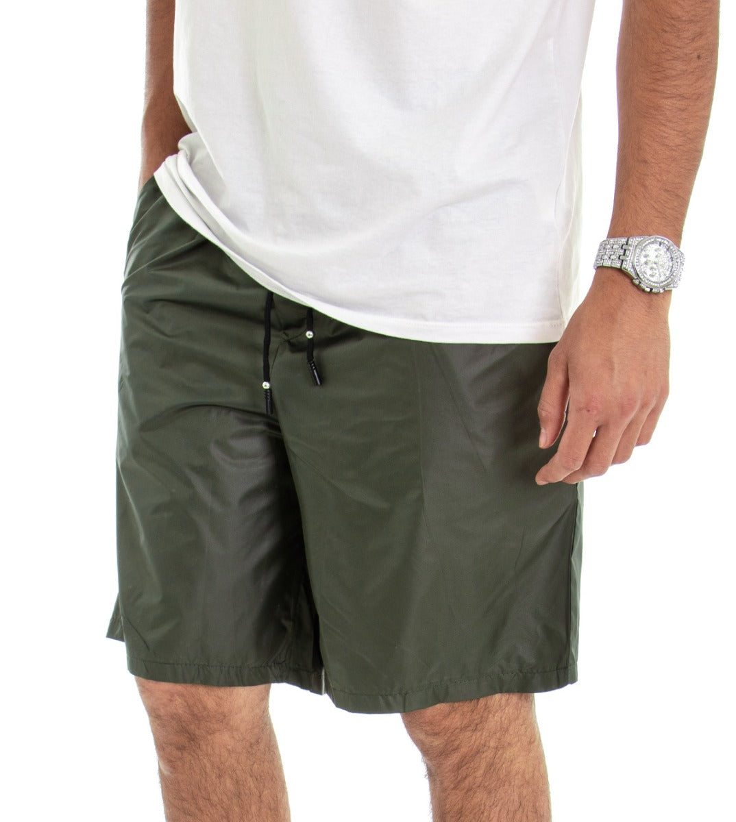 Bermuda Pantaloncino Uomo Corto Over Tinta Unita Verde GIOSAL-PC1485A