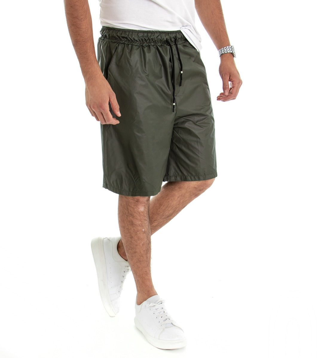 Men's Bermuda Shorts Over Solid Color Green GIOSAL-PC1485A