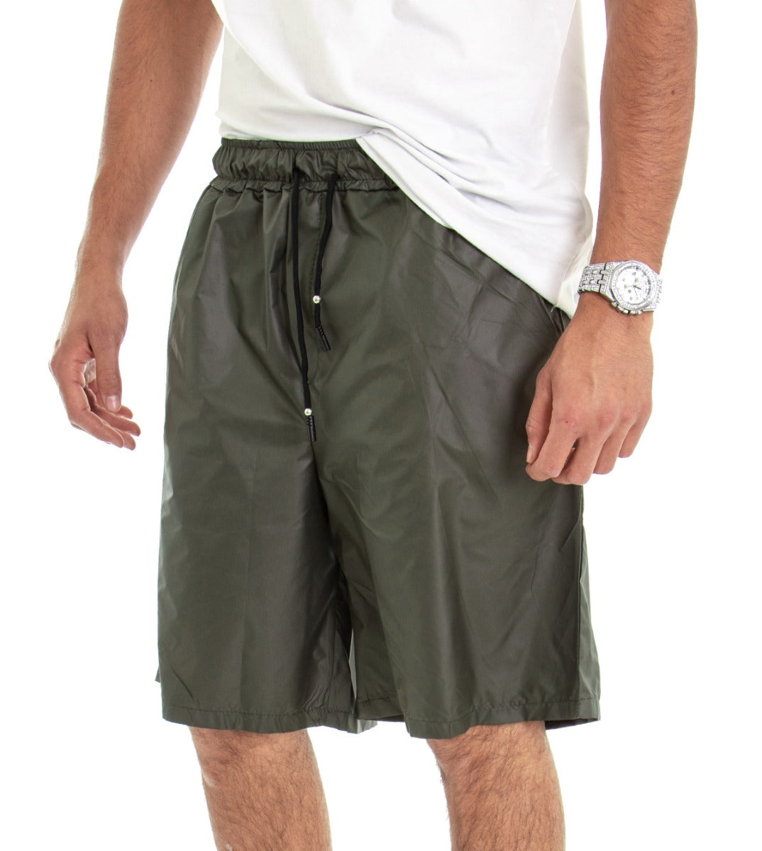 Bermuda Pantaloncino Uomo Corto Over Tinta Unita Verde GIOSAL-PC1485A