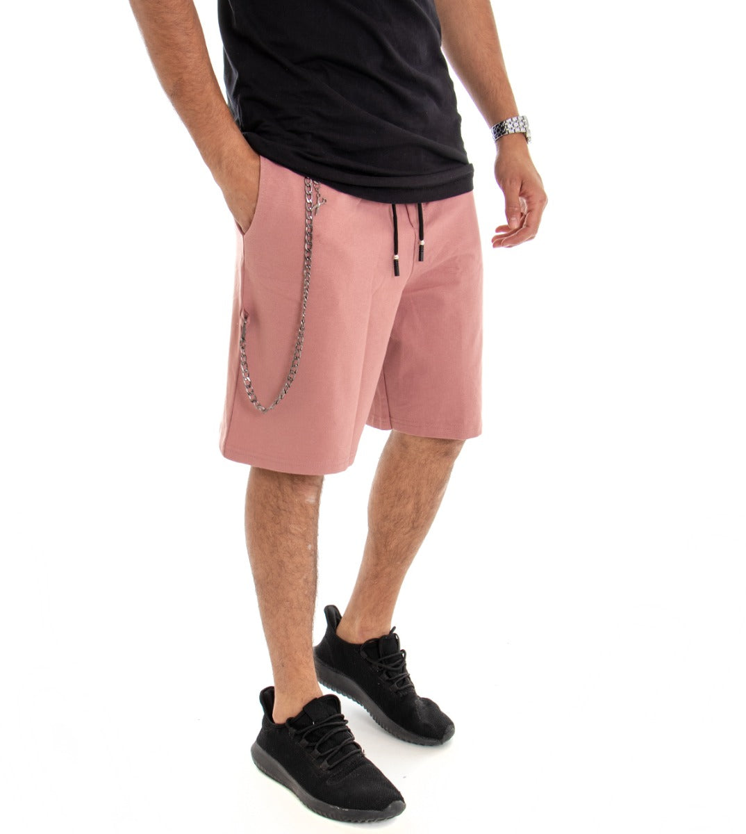 Bermuda Shorts Men's Short Over Solid Color Pink Cotton GIOSAL-PC1490A
