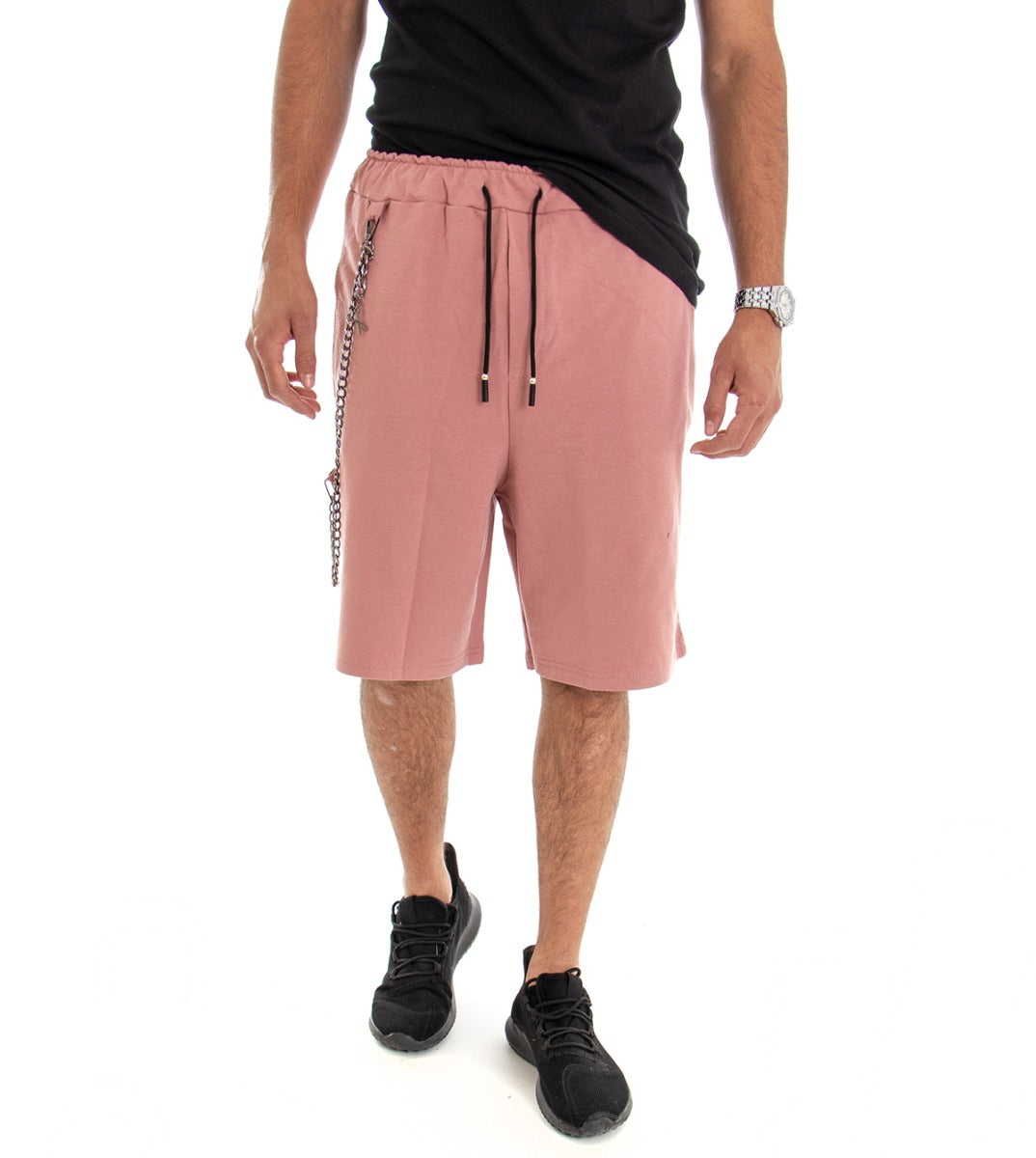 Bermuda Pantaloncino Uomo Corto Over Tinta Unita Rosa Cotone GIOSAL-PC1490A