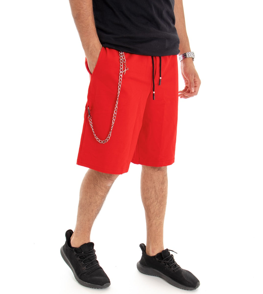 Bermuda Shorts Men's Short Over Solid Color Red Cotton GIOSAL-PC1491A