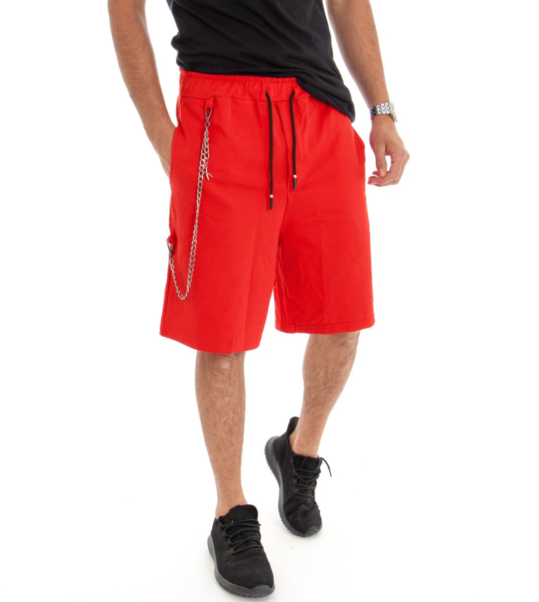 Bermuda Shorts Men's Short Over Solid Color Red Cotton GIOSAL-PC1491A