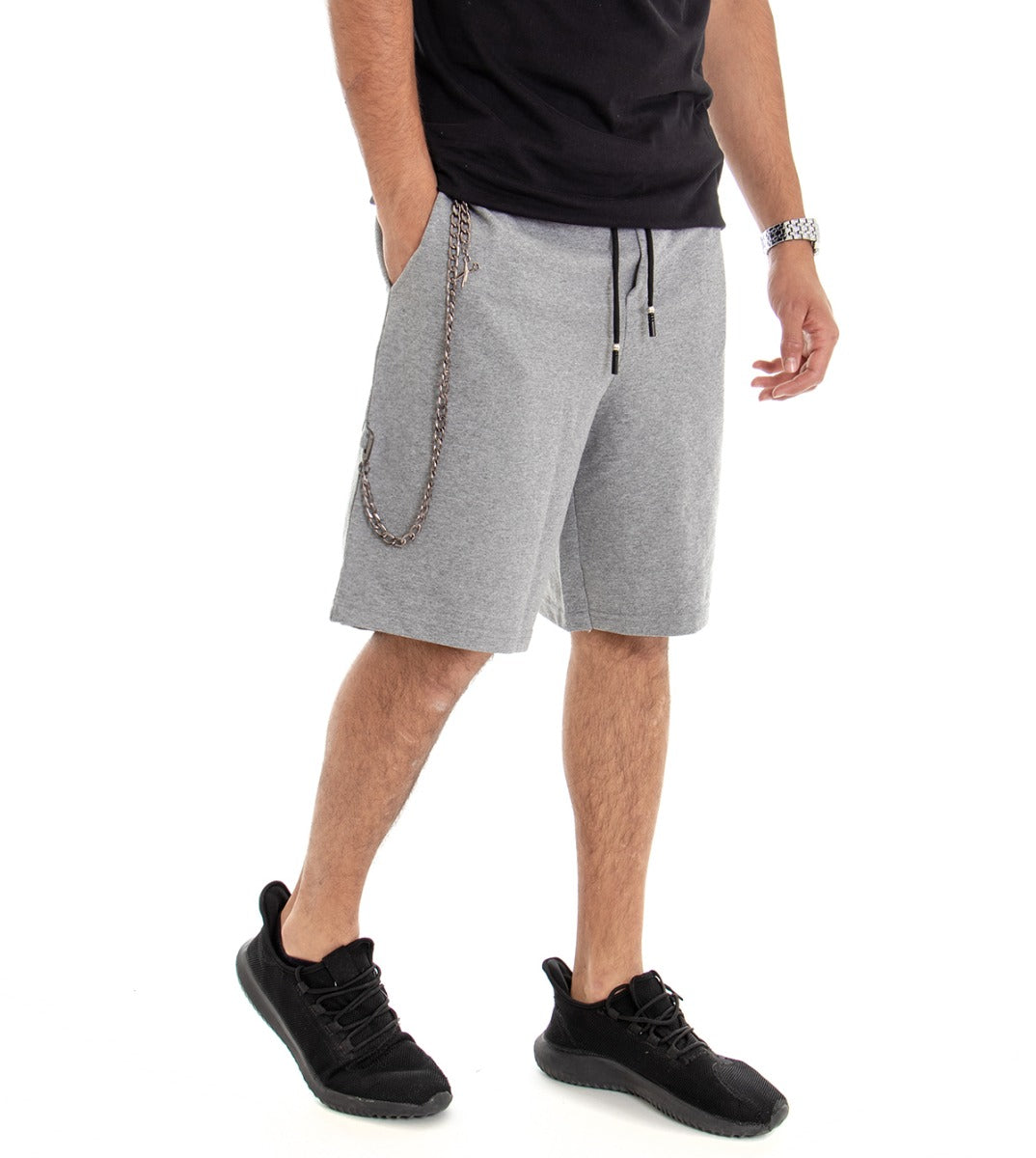 Men's Short Over Bermuda Shorts Solid Color Gray Cotton GIOSAL-PC1492A