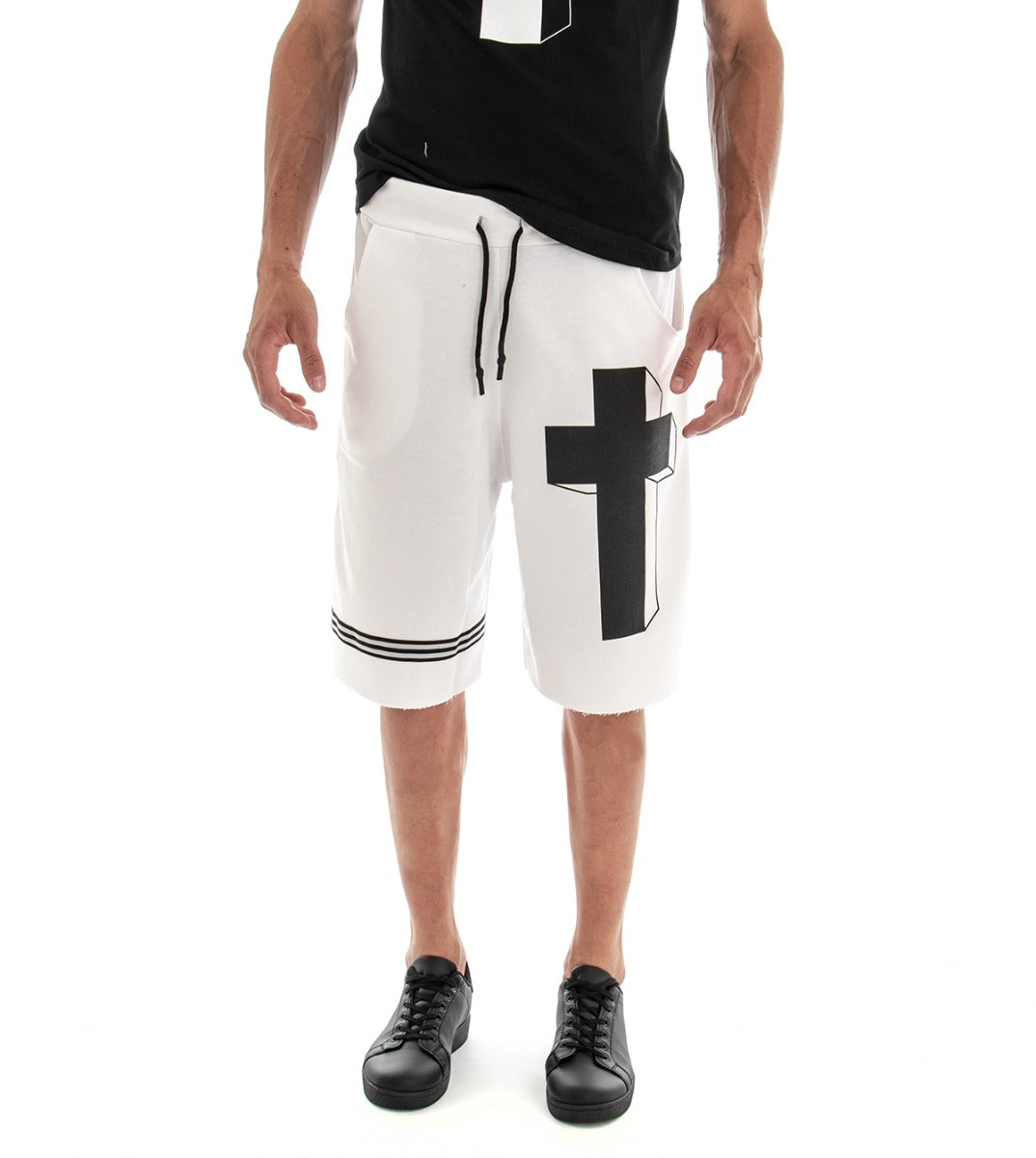 Bermuda Shorts Men's Short White Elastic Cross Print GIOSAL-PC1507A