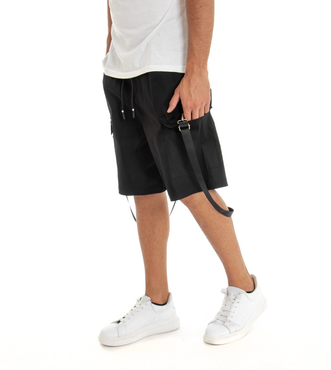 Bermuda Pantaloncino Uomo Shorts Tuta Nero Cargo Elastico GIOSAL-PC1557A