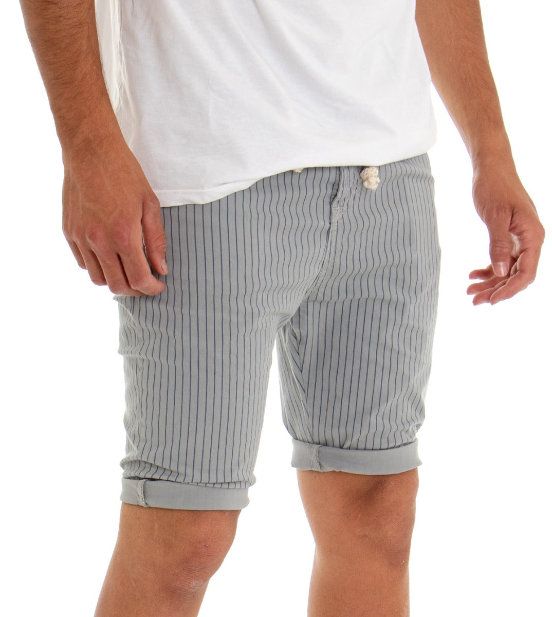 Bermuda Shorts Men Striped America Pocket Gray Slim Low Crotch GIOSAL-PC1579A