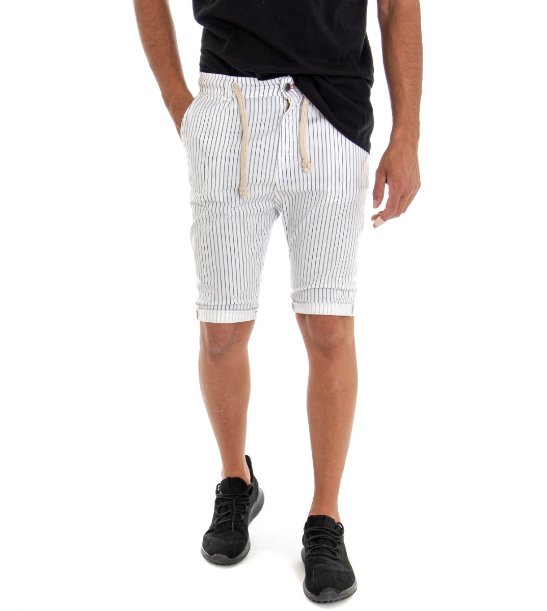 Bermuda Shorts Men Striped America Pocket White Slim Low Crotch GIOSAL-PC1581A