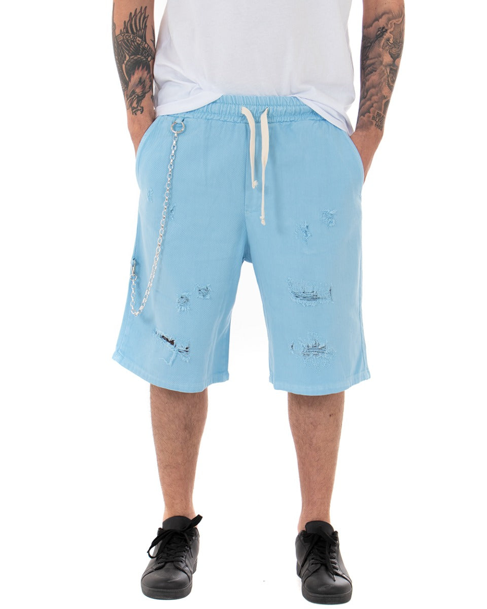 Bermuda Pantaloncino Uomo Corto Celeste Rotture Elastico Oversize GIOSAL-PC1601A