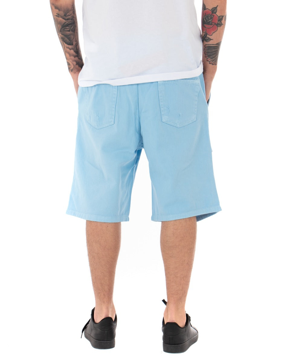 Bermuda Pantaloncino Uomo Corto Celeste Rotture Elastico Oversize GIOSAL-PC1601A