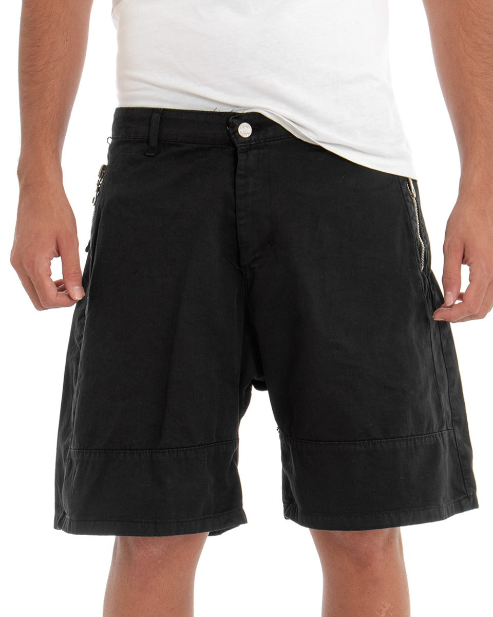 Bermuda Pantaloncino Uomo Corto Nero Tinta Unita GIOSAL-PC1632A