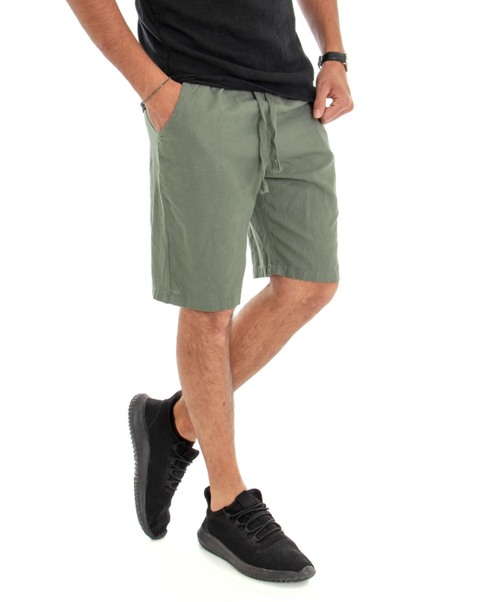 Men's Bermuda Shorts Linen Solid Color Green GIOSAL-PC1639A