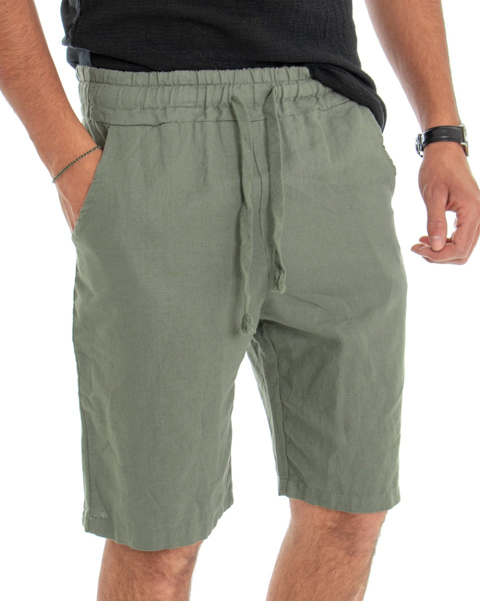 Bermuda Pantaloncino Uomo Lino Tinta Unita Verde Pantalaccio GIOSAL-PC1639A
