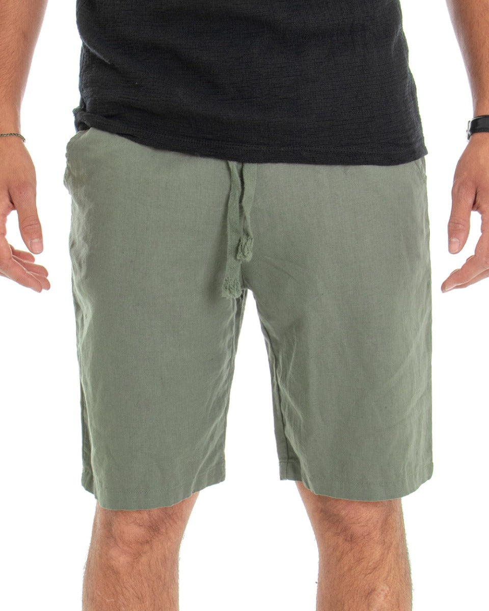 Bermuda Pantaloncino Uomo Lino Tinta Unita Verde Pantalaccio GIOSAL-PC1639A