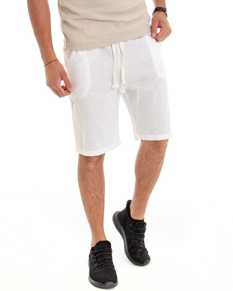 Men's Bermuda Shorts Linen Solid Color White GIOSAL-PC1640A