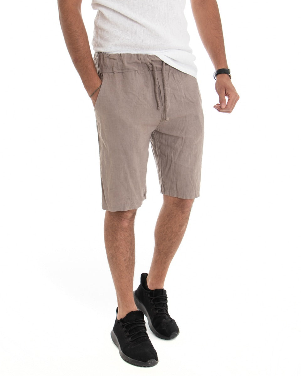 Men's Bermuda Shorts Linen Solid Color Mud Trousers GIOSAL-PC1641A
