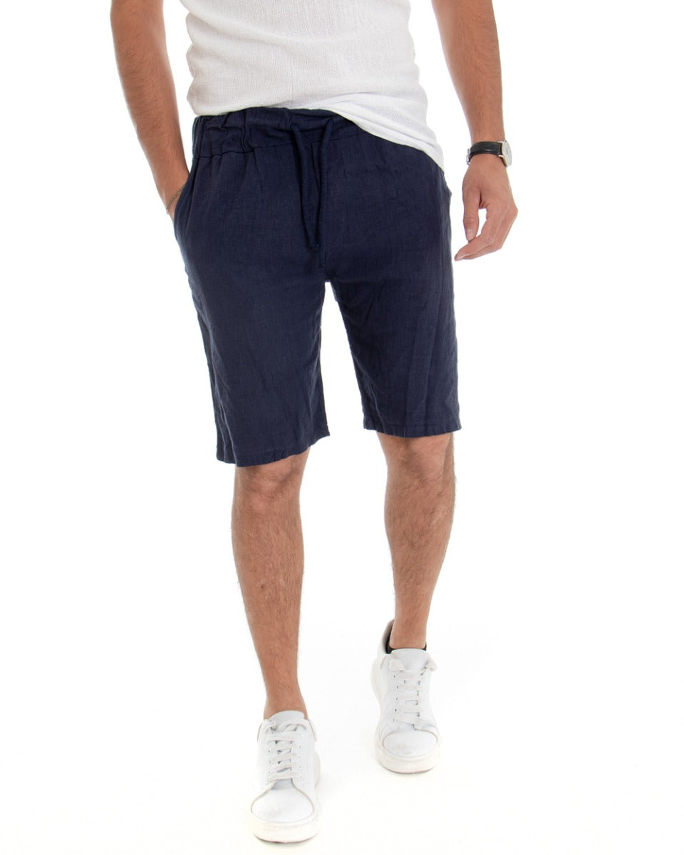 Men's Bermuda Shorts Linen Solid Color Blue GIOSAL-PC1642A