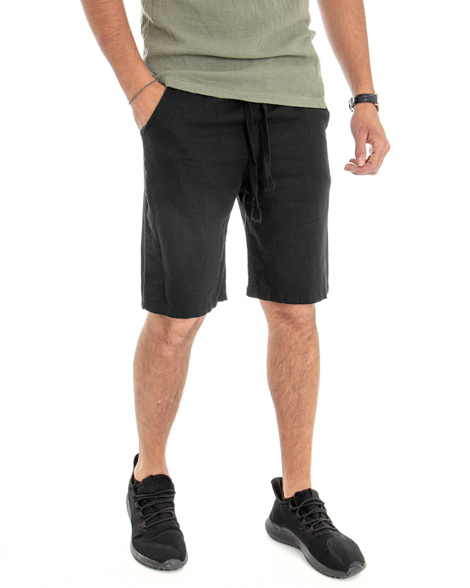 Men's Bermuda Shorts Linen Solid Color Black GIOSAL-PC1644A