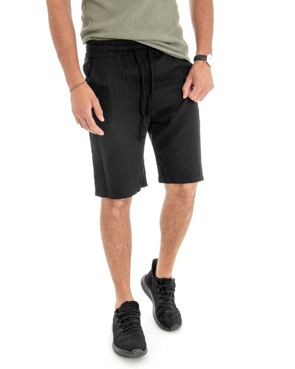 Men's Bermuda Shorts Linen Solid Color Black GIOSAL-PC1644A