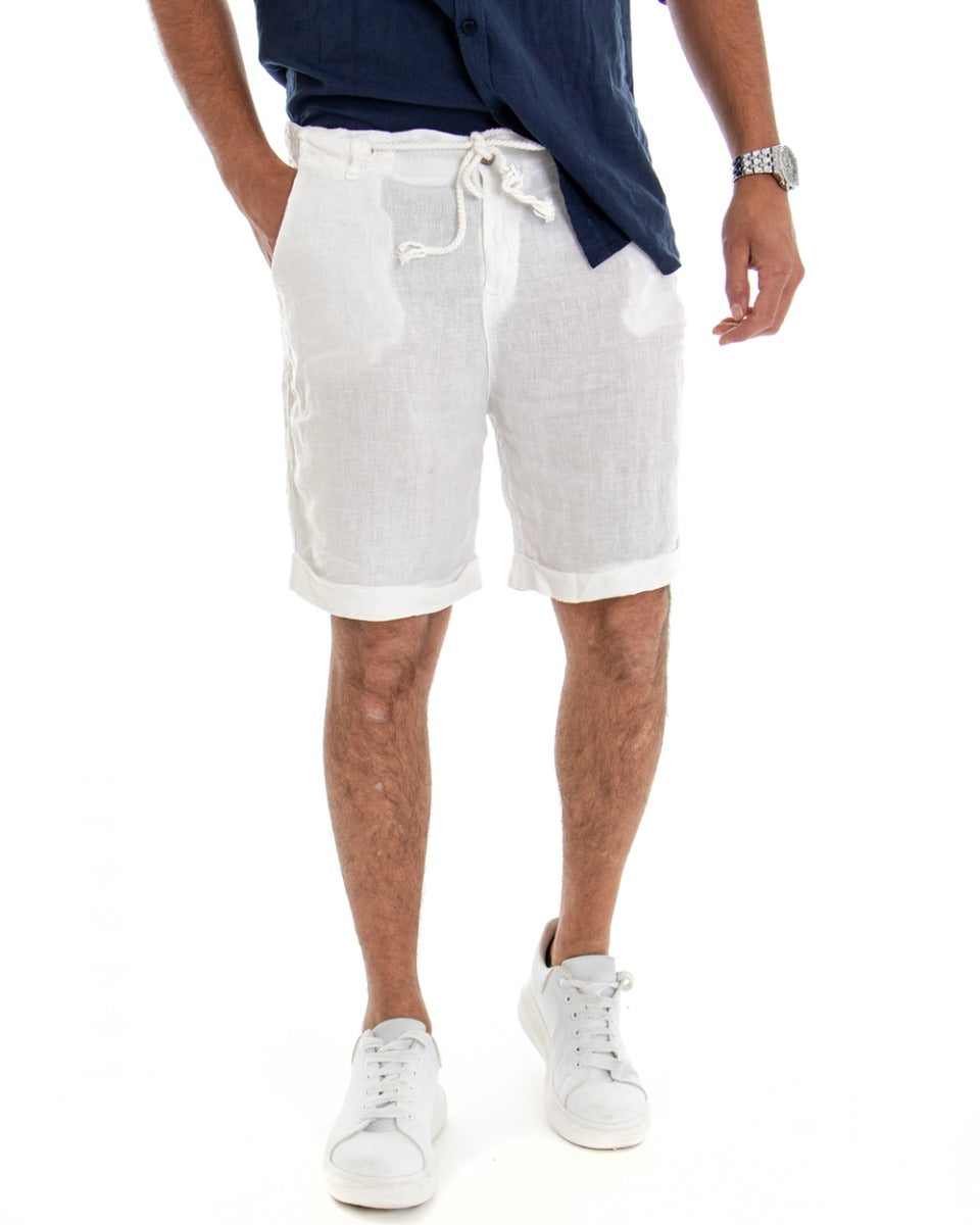 Bermuda Shorts Men's Linen Solid Color White America Pocket GIOSAL-PC1647A