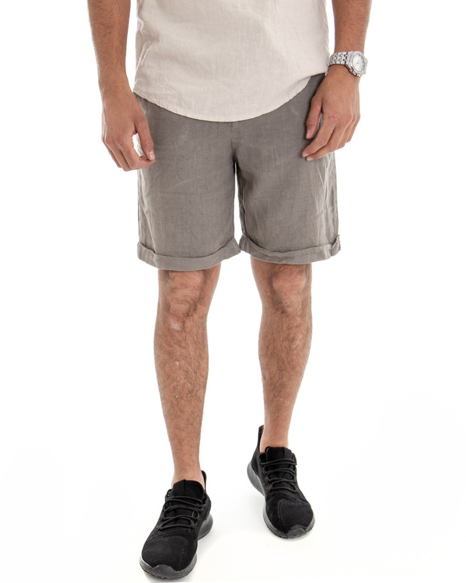 Bermuda Shorts Men's Linen Solid Color Mud Pocket America GIOSAL-PC1649A