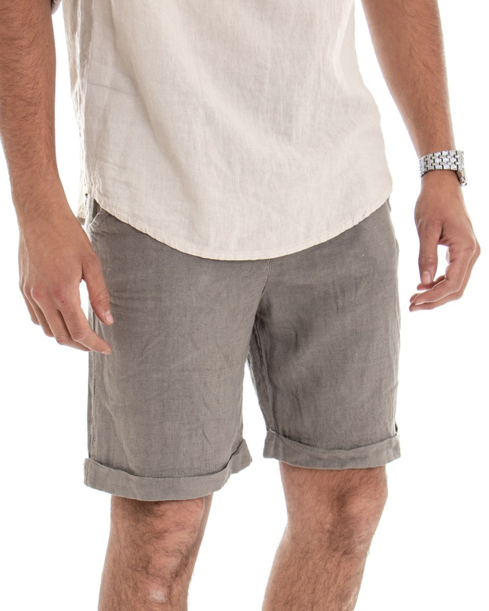 Bermuda Shorts Men's Linen Solid Color Mud Pocket America GIOSAL-PC1649A