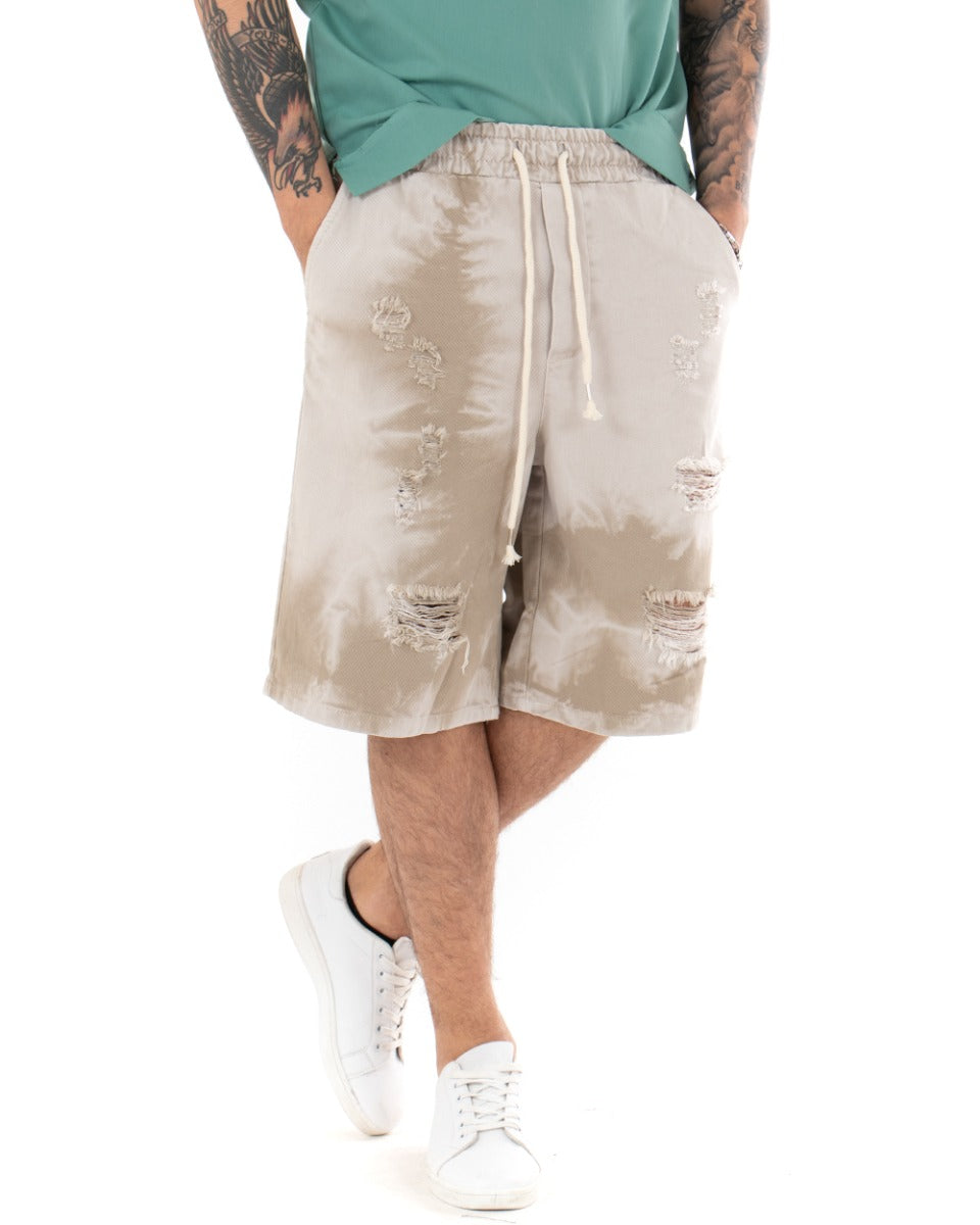 Men's Bermuda Shorts Shaded Beige Breaks Low Crotch Trousers GIOSAL-PC1695A