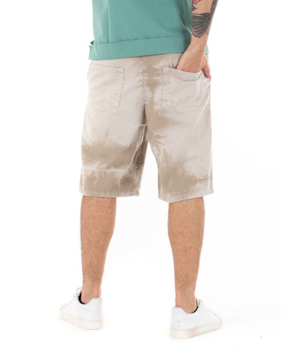 Men's Bermuda Shorts Shaded Beige Breaks Low Crotch Trousers GIOSAL-PC1695A