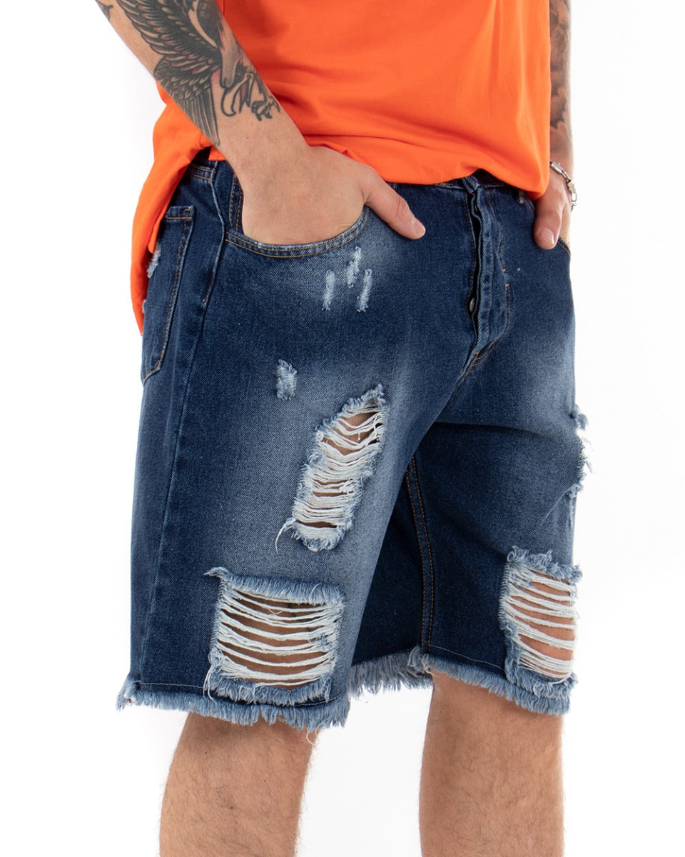 Bermuda Shorts Men's Denim Jeans Broken Five Pockets Shaded GIOSAL-PC1700A