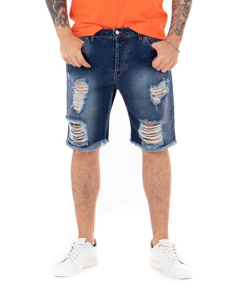 Bermuda Shorts Men's Denim Jeans Broken Five Pockets Shaded GIOSAL-PC1700A