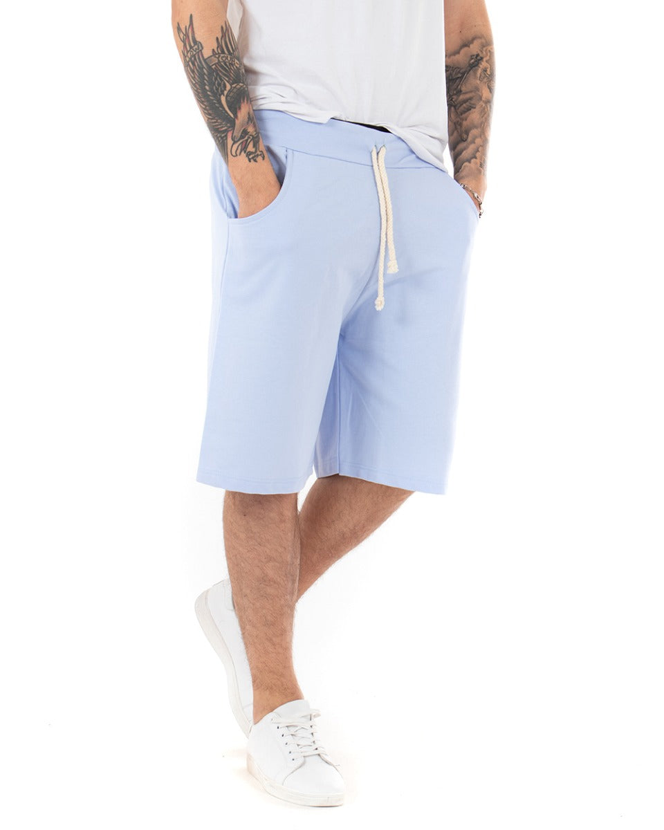 Bermuda Shorts Men's Tracksuit Solid Color Light Blue Basic GIOSAL-PC1704A