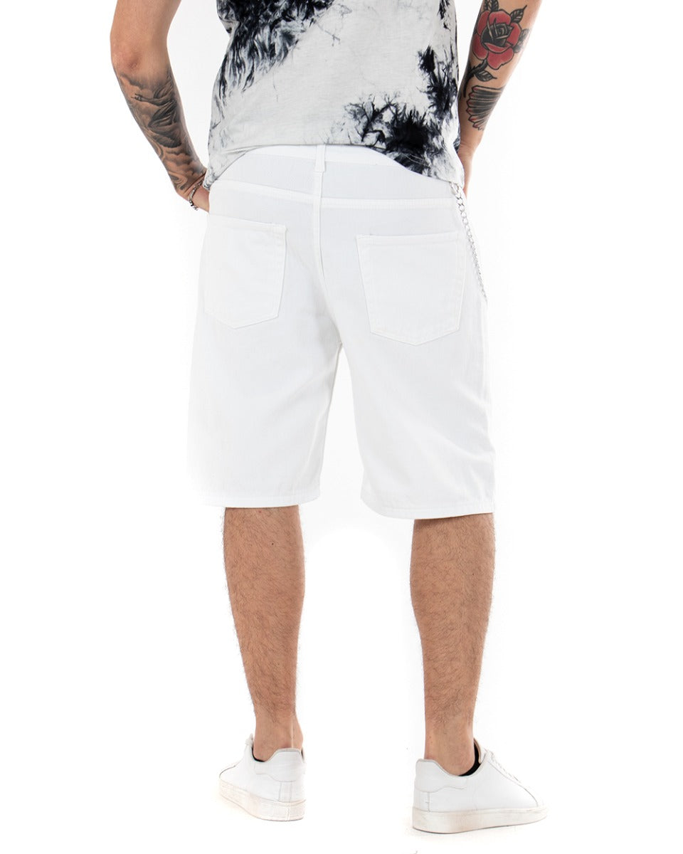 Bermuda Short Men's Shorts Basic Chain Solid Color White Cotton Five Pockets GIOSAL-PC1710A