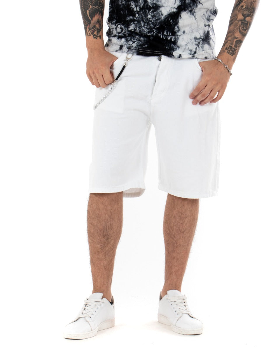 Bermuda Short Men's Shorts Basic Chain Solid Color White Cotton Five Pockets GIOSAL-PC1710A