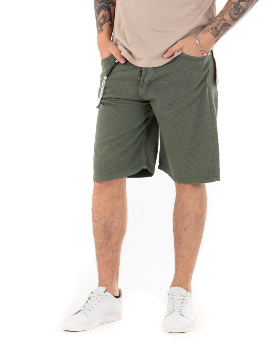 Bermuda Pantaloncino Corto Uomo Basic Catena Tinta Unita Verde Cotone Cinque Tasche GIOSAL-PC1712A