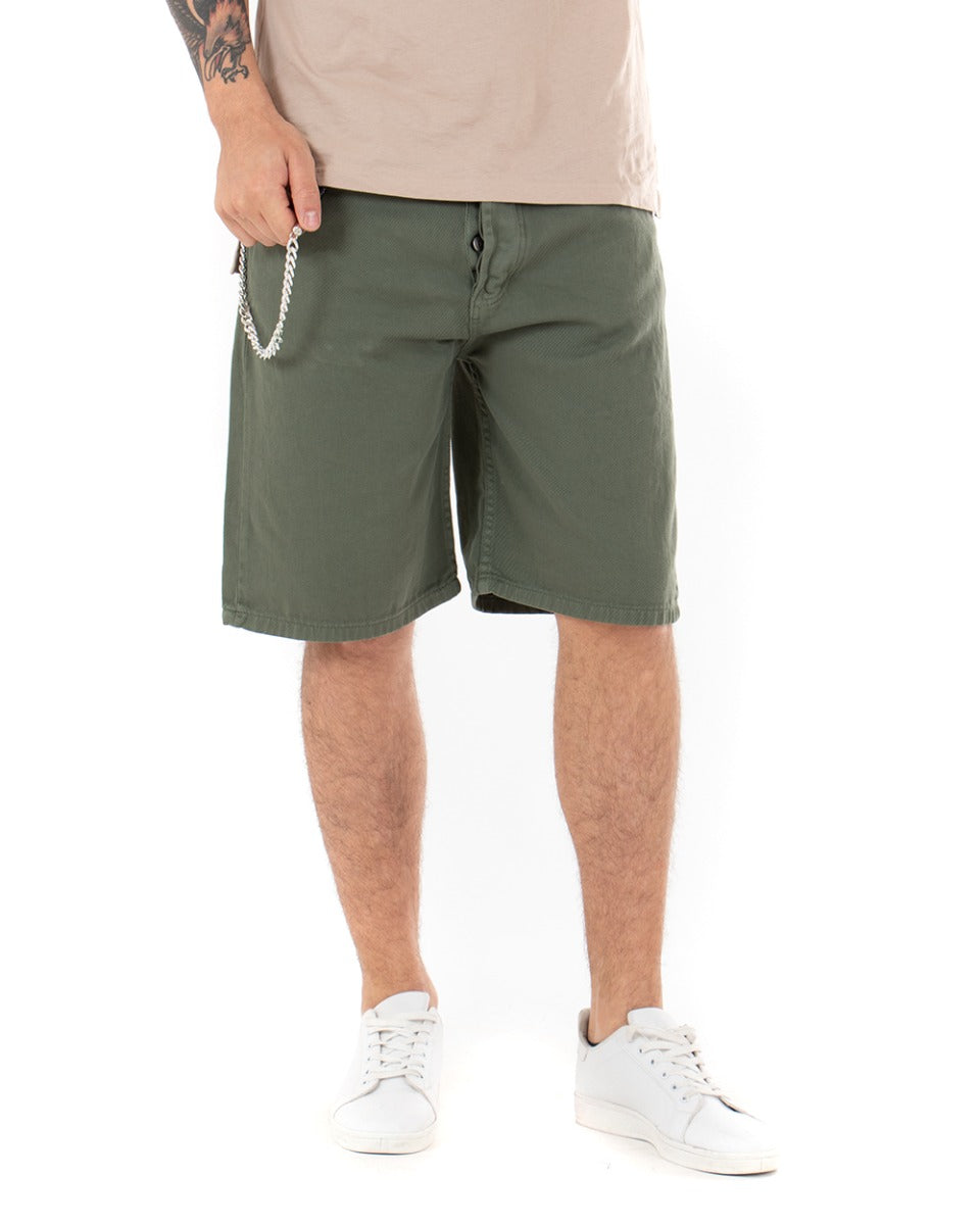 Bermuda Pantaloncino Corto Uomo Basic Catena Tinta Unita Verde Cotone Cinque Tasche GIOSAL-PC1712A