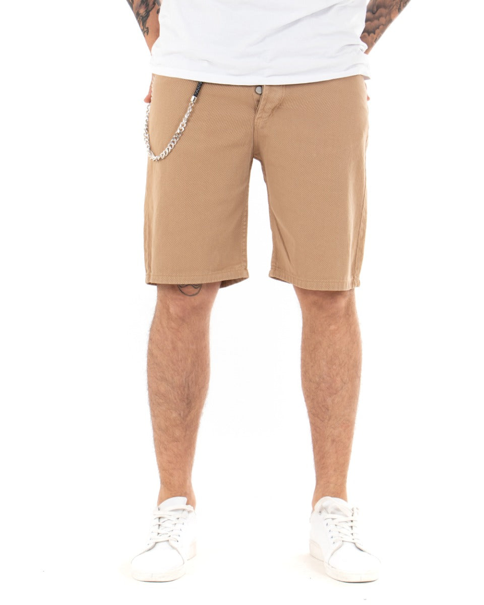 Bermuda Shorts Men's Basic Chain Solid Color Camel Cotton Five Pockets GIOSAL-PC1713A