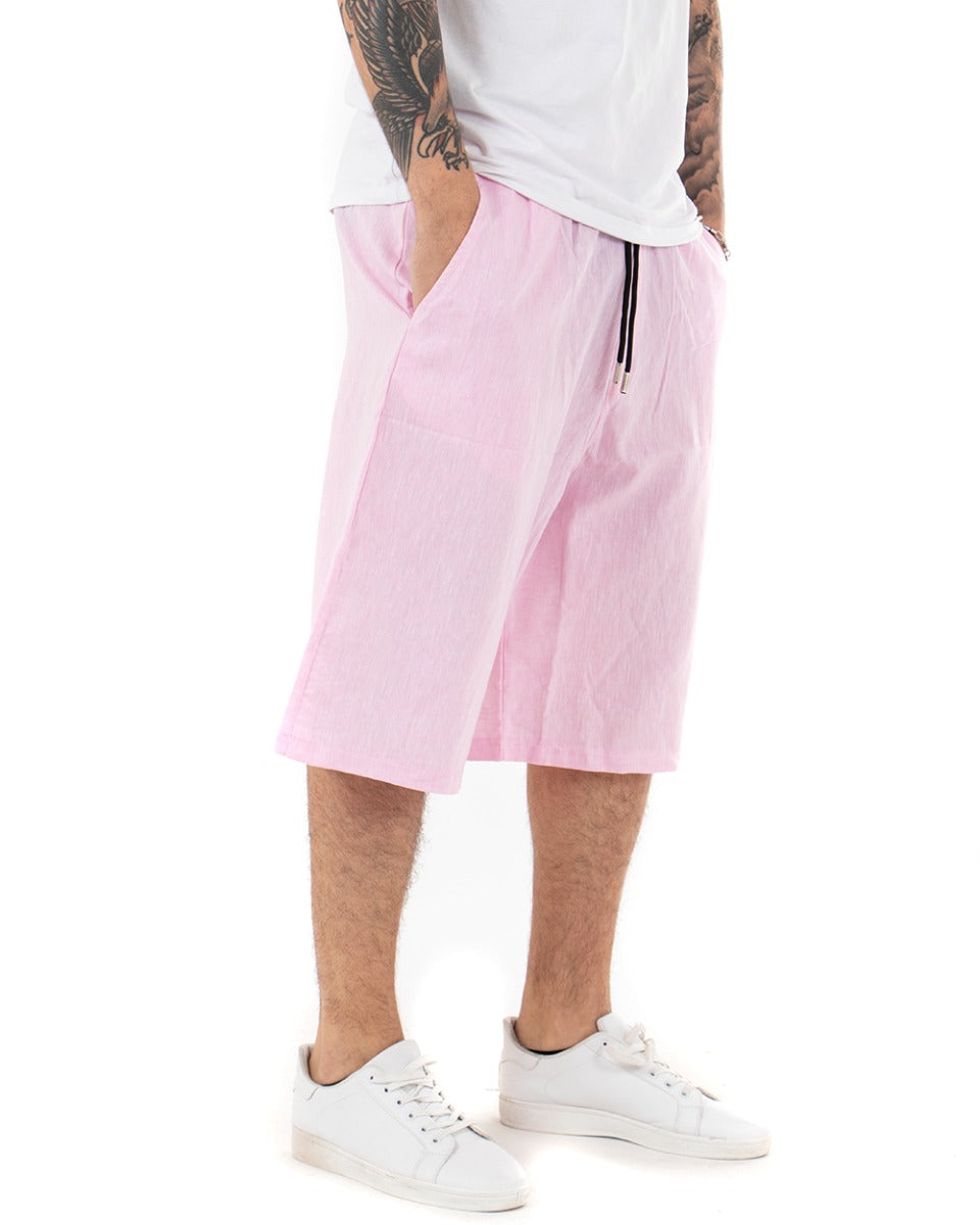 Men's Linen Bermuda Shorts Low Crotch Solid Color Pink GIOSAL-PC1715A