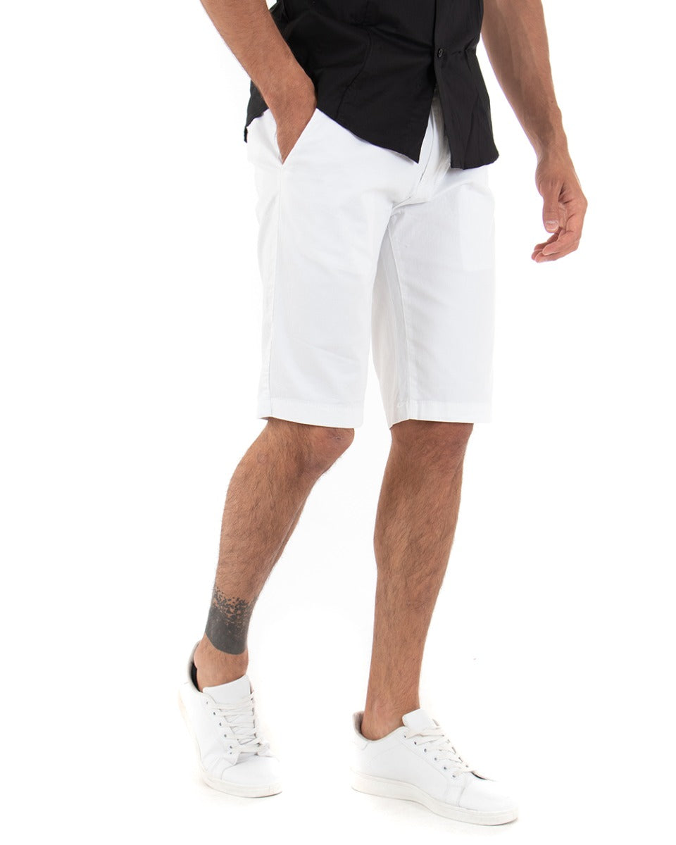 Bermuda Pantaloncino Uomo Corto Tinta Unita Bianco Classico Tasca America Cotone Casual GIOSAL-PC1720A