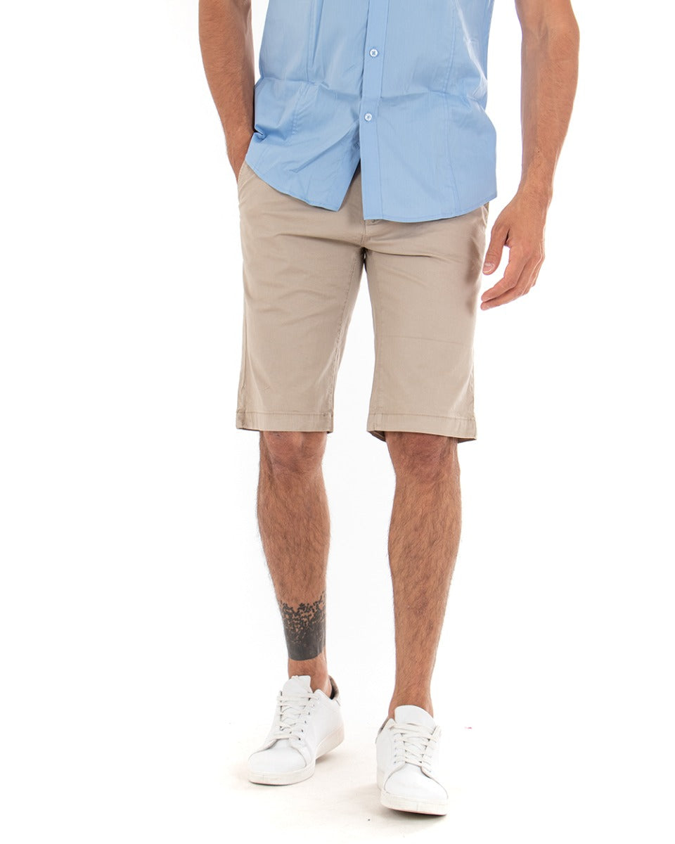 Bermuda Short Men's Shorts Solid Color Beige Classic America Pocket Cotton Casual GIOSAL-PC1721A