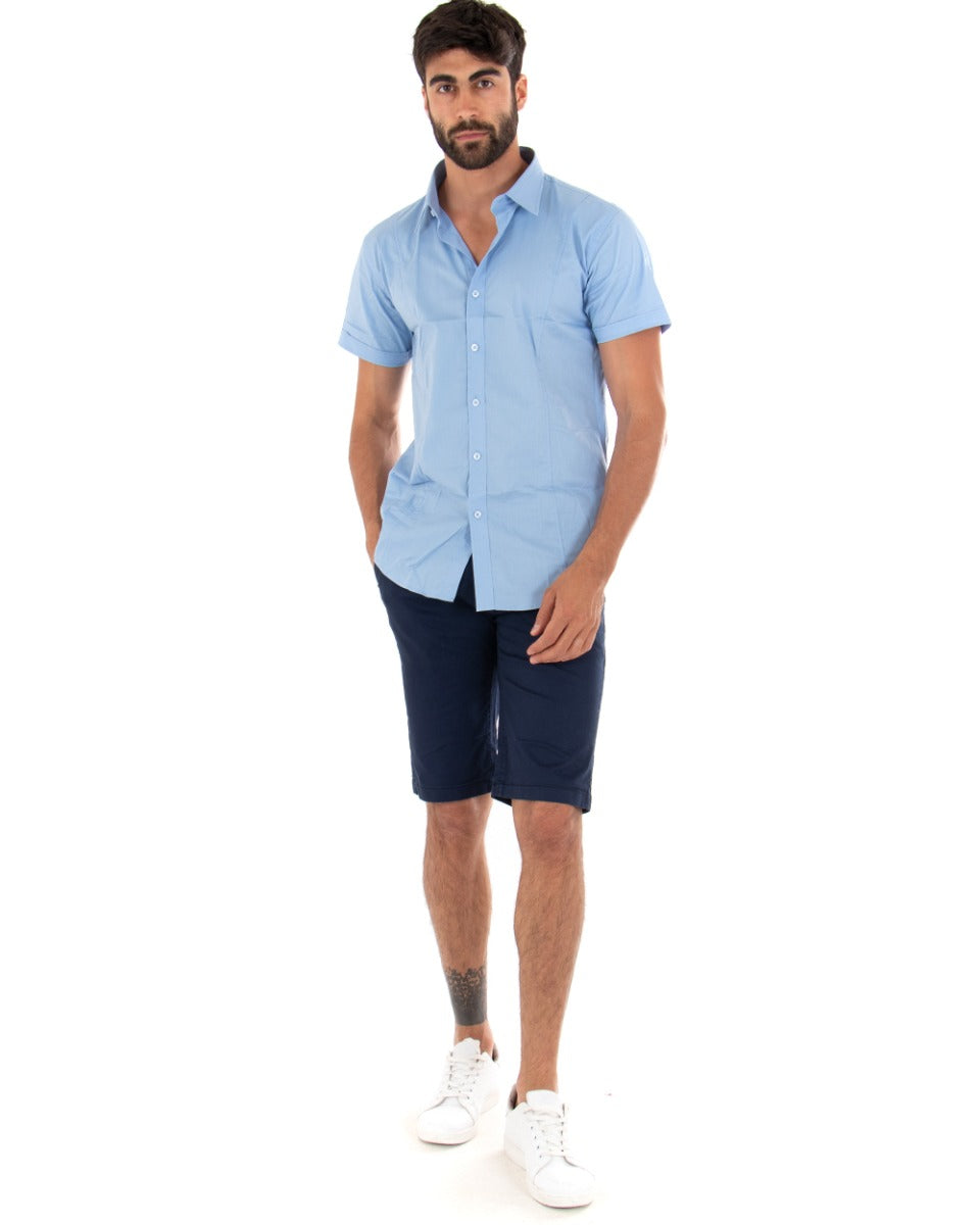 Bermuda Short Men's Shorts Solid Color Classic Blue America Pocket Casual Cotton GIOSAL-PC1724A
